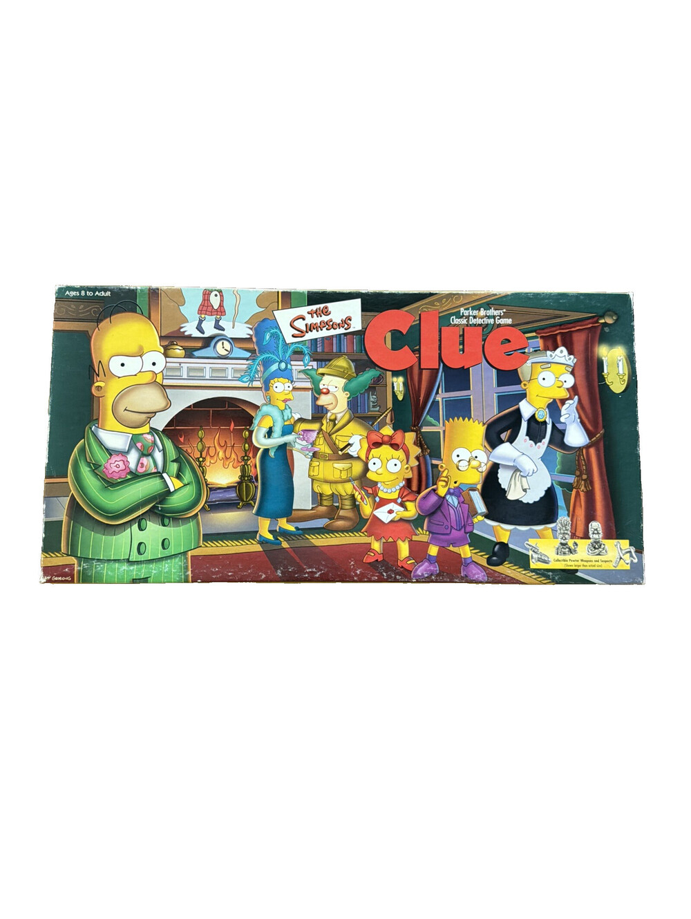 The Simpsons Clue Board Game 2000 USAOPOLY W/ Pewter Game Pieces Complete